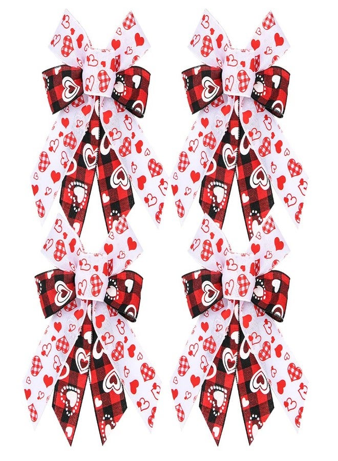 Threetols 4PCS Valentine's Day Wreath Bows, Black Red Buffalo Plaid Bows for Front Door Proposal Red White Love Heart Decoration Bows for Indoor Outdoor Holiday Wedding Party Ornament - Image 1